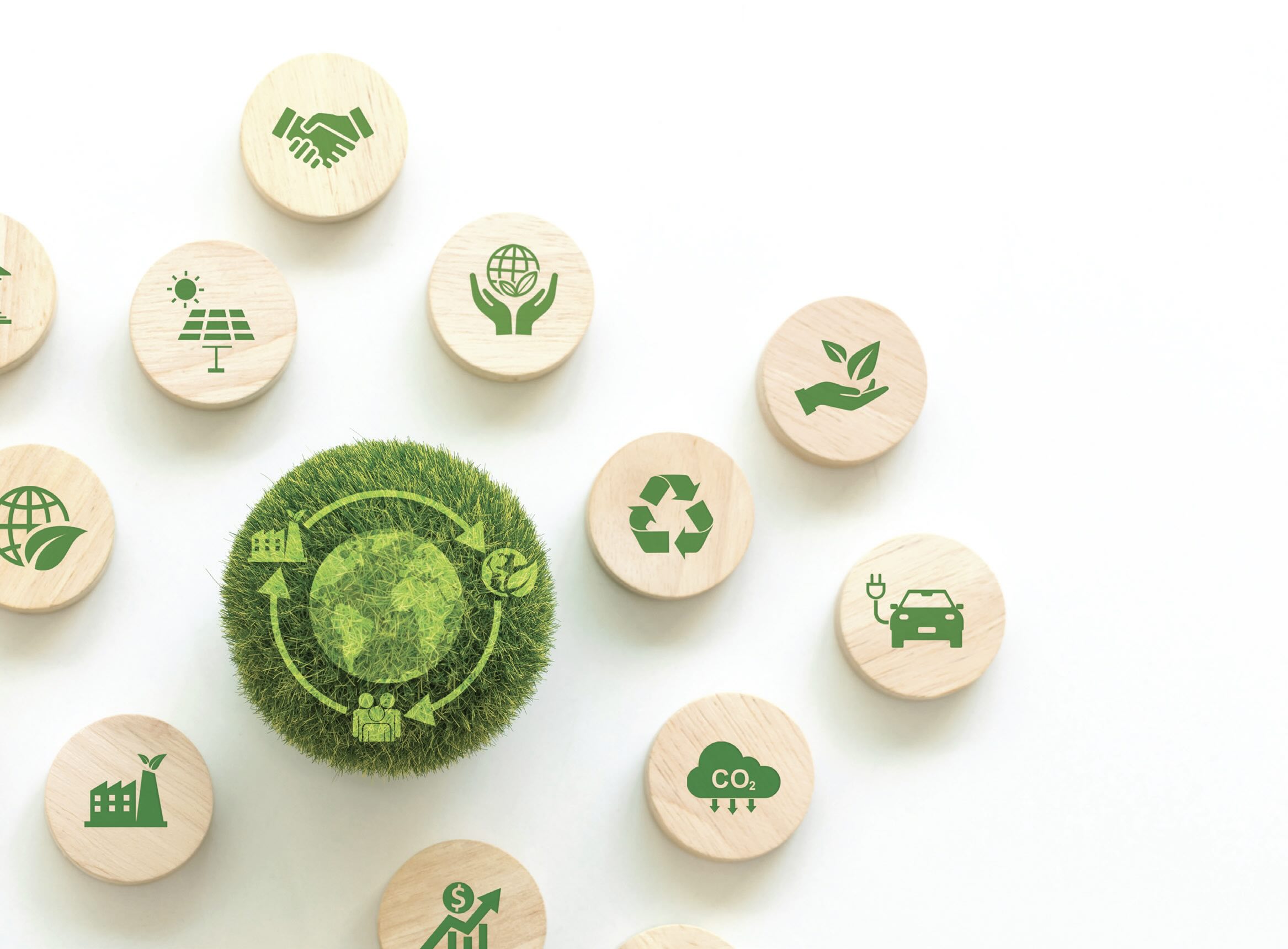 Circles with symbols representing sustainability