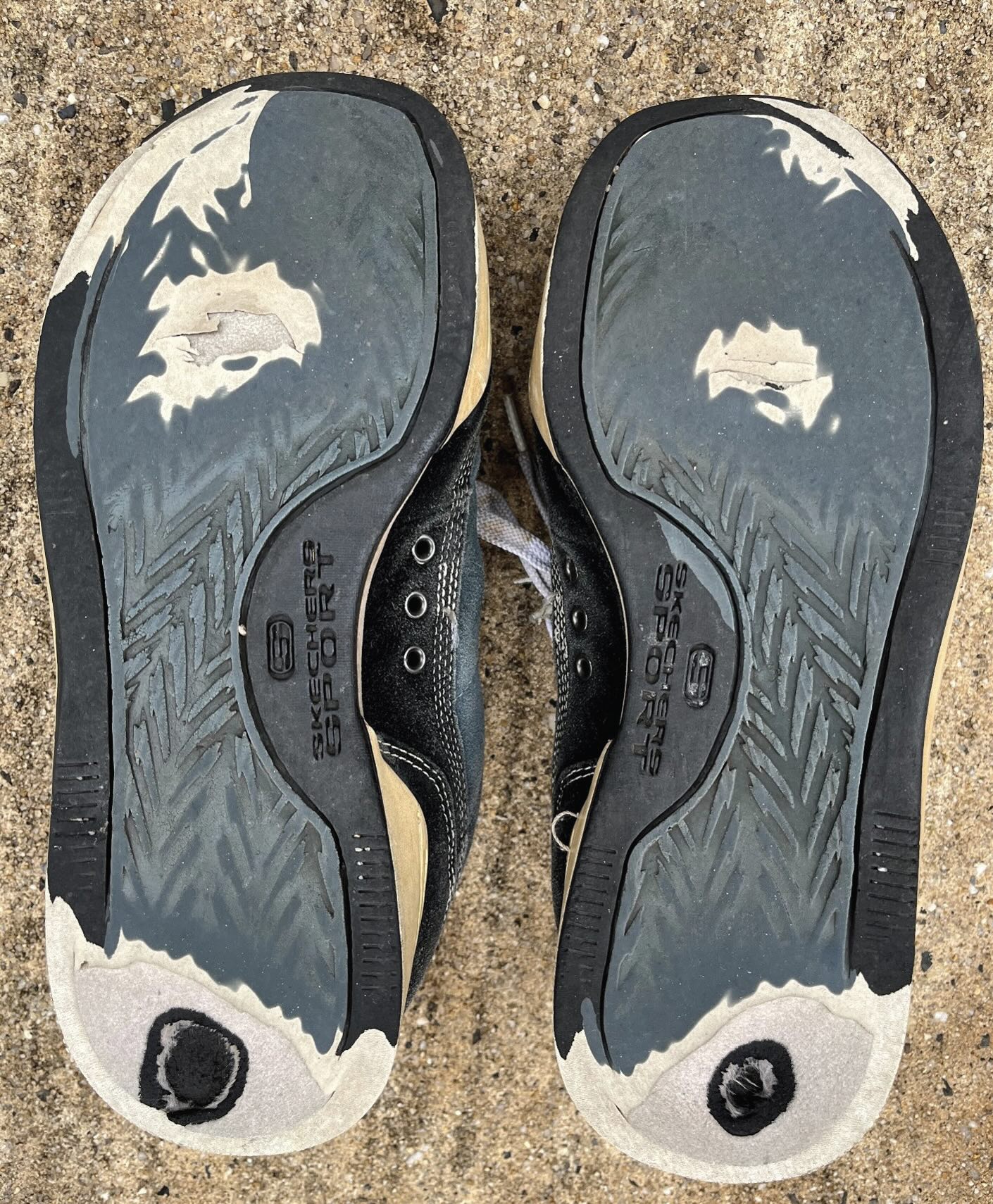Wear patterns of shoes.