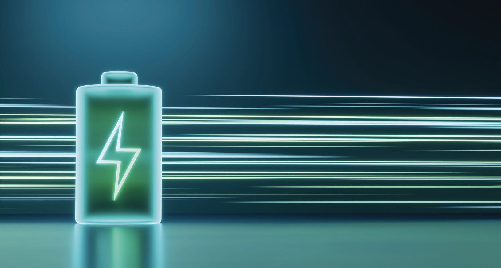 Abstract image of a battery in greens and blues