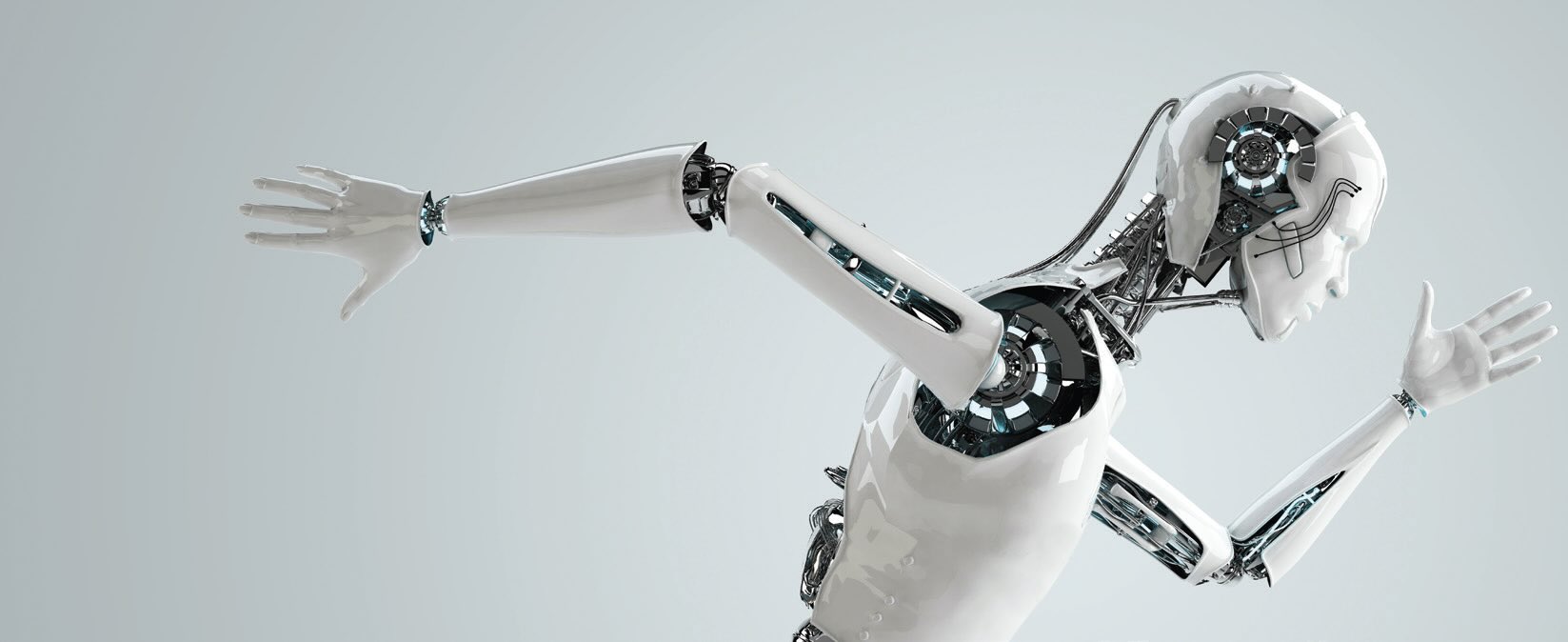 Side view of the top half of a humanoid robot with joints